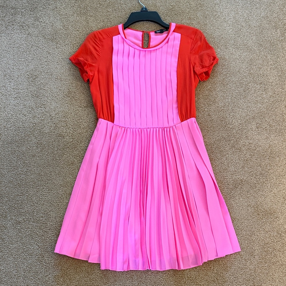 Juicy Couture Pink and Red Pleated Short-Sleeve Silk Blend Dress 2